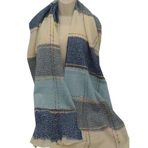 Multicolored Lt and Navy Blue and Cream Scarf Super Soft 80 x 25 New w/o tags